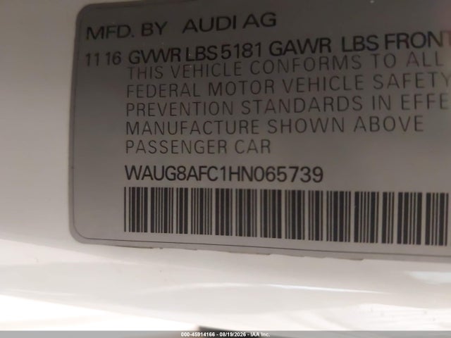 Aukcja sprzedaży 2017 Audi A6 Premium Plus, vin: WAUG8AFC1HN065739, numer aukcji: 45914166