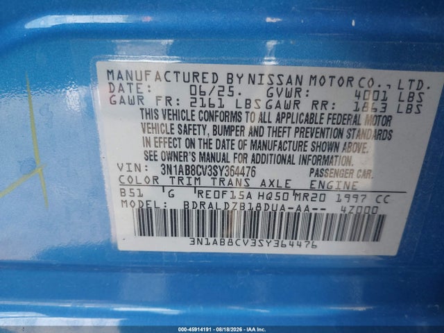Nissan SENTRA SV 2025 3N1AB8CV3SY364476 Image 9