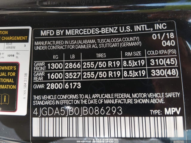 Aukcja sprzedaży 2018 Mercedes-benz Gle 350, vin: 4JGDA5JB0JB086293, numer aukcji: 45914195