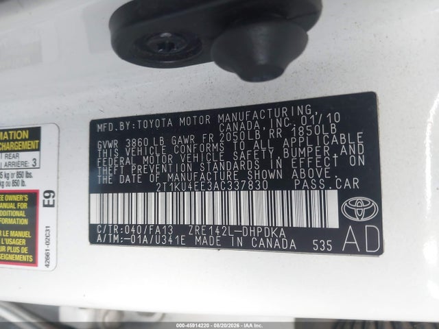 45914220 :رقم المزاد ، 2T1KU4EE3AC337830 vin ، 2010 Toyota Matrix مزاد بيع
