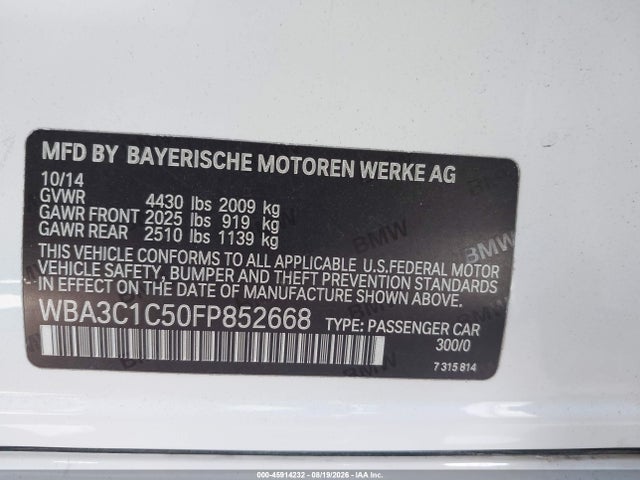 Aukcja sprzedaży 2015 Bmw 328i, vin: WBA3C1C50FP852668, numer aukcji: 45914232