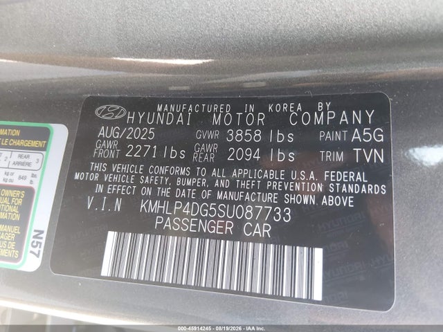 2025 Hyundai Elantra Limited მანქანა იყიდება აუქციონზე, vin: KMHLP4DG5SU087733, აუქციონის ნომერი: 45914245