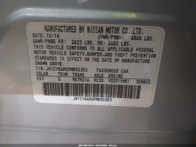 Продажа на аукционе авто 2015 Infiniti Q40, vin: JN1CV6AR0FM650353, номер лота: 45914314