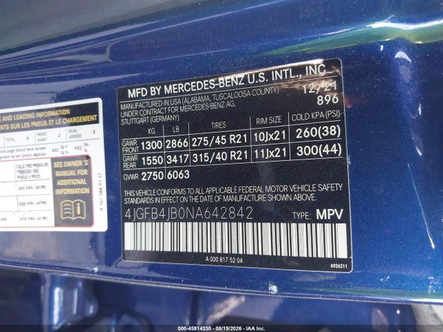 2022 Mercedes-benz Gle 350 მანქანა იყიდება აუქციონზე, vin: 4JGFB4JB0NA642842, აუქციონის ნომერი: 45914330