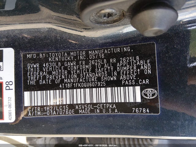Toyota CAMRY XSE 2016 4T1BF1FK0GU607925 Image 9