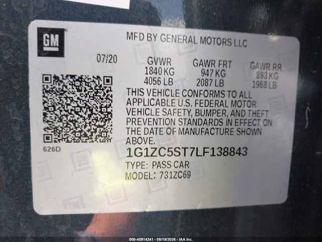 1G1ZC5ST7LF138843 Chevrolet Malibu Fwd 1fl