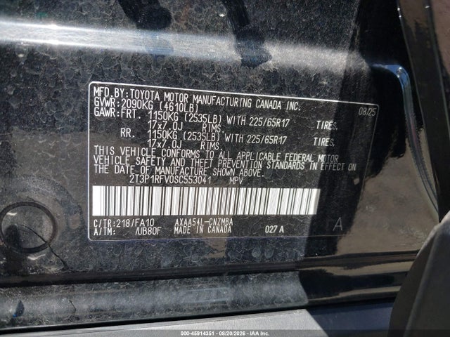 Продажа на аукционе авто 2025 Toyota Rav4 Xle, vin: 2T3P1RFV0SC553041, номер лота: 45914351
