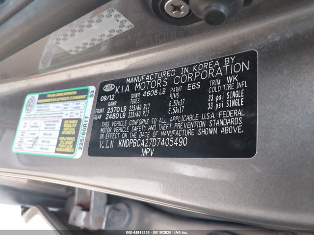 45914358 :رقم المزاد ، KNDPBCA27D7405490 vin ، 2013 Kia Sportage Lx مزاد بيع