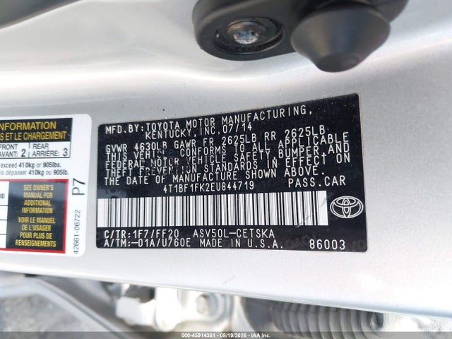 Toyota CAMRY SE 2014 4T1BF1FK2EU844719 Image 9