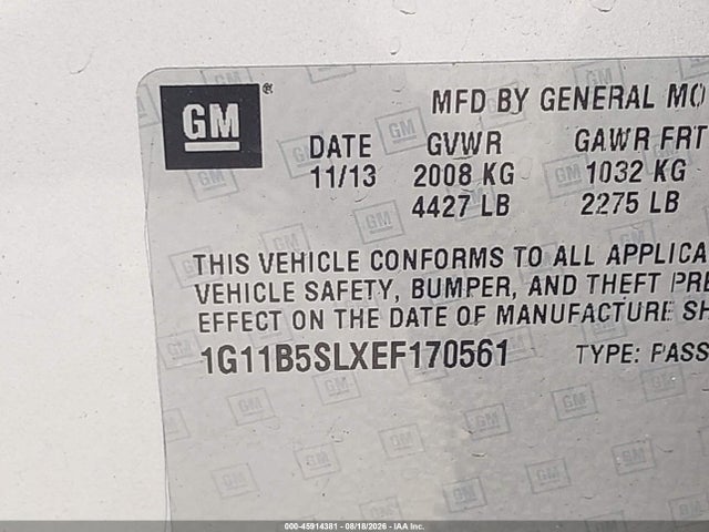 1G11B5SLXEF170561 Chevrolet Malibu 1ls
