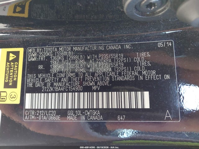 Aukcja sprzedaży 2015 Lexus Rx 350, vin: 2T2ZK1BA4FC154900, numer aukcji: 45914395