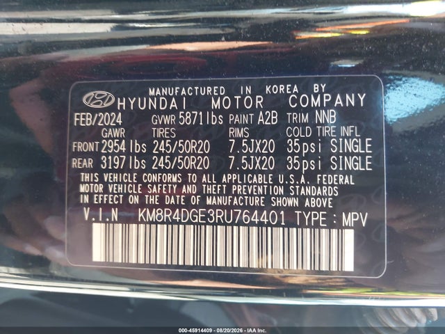 2024 Hyundai Palisade Sel მანქანა იყიდება აუქციონზე, vin: KM8R4DGE3RU764401, აუქციონის ნომერი: 45914409