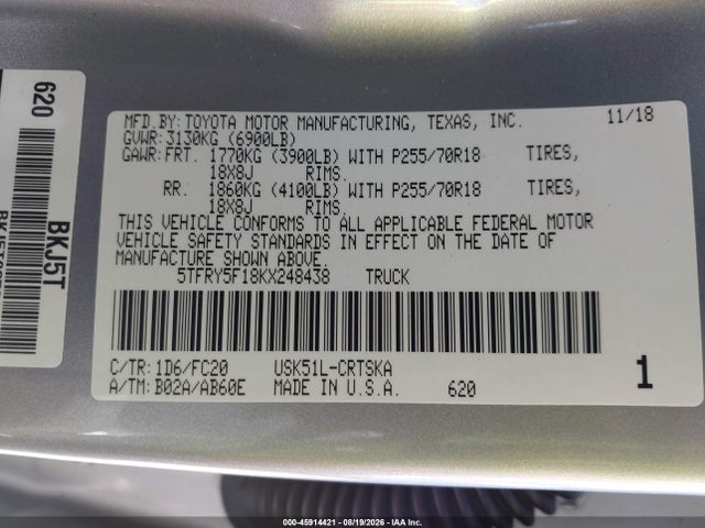 5TFRY5F18KX248438 Toyota Tundra Sr5 5.7l V8