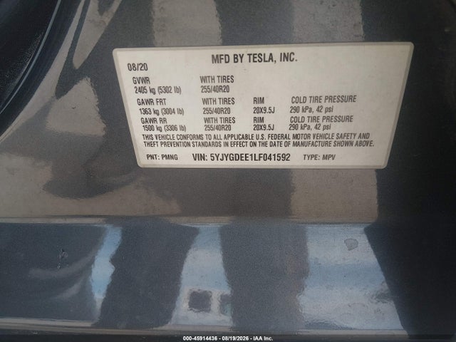 Продаж на аукціоні авто 2020 Tesla Model Y Long Range Dual Motor All-wheel Drive, vin: 5YJYGDEE1LF041592, номер лоту: 45914436