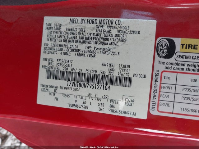 Продаж на аукціоні авто 2009 Ford Mustang V6/v6 Premium, vin: 1ZVHT80N795127104, номер лоту: 45914444