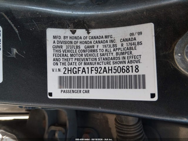 2010 Honda Civic Ex-l მანქანა იყიდება აუქციონზე, vin: 2HGFA1F92AH506818, აუქციონის ნომერი: 45914464