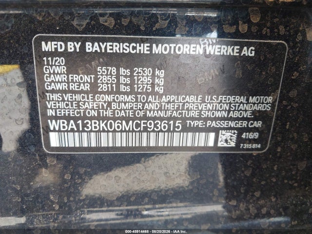 Продаж на аукціоні авто 2021 Bmw M550i Xdrive, vin: WBA13BK06MCF93615, номер лоту: 45914468