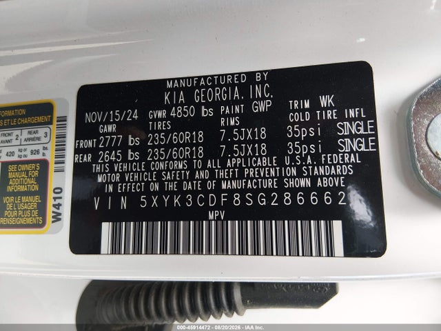2025 Kia Sportage Ex მანქანა იყიდება აუქციონზე, vin: 5XYK3CDF8SG286662, აუქციონის ნომერი: 45914472