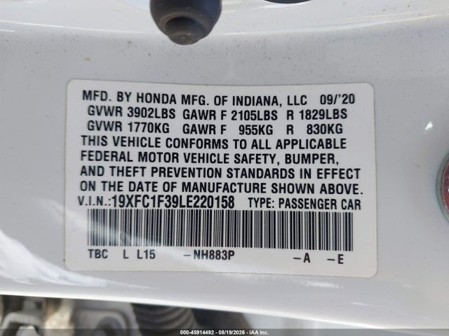 19XFC1F39LE220158 Honda CIVIC EX
