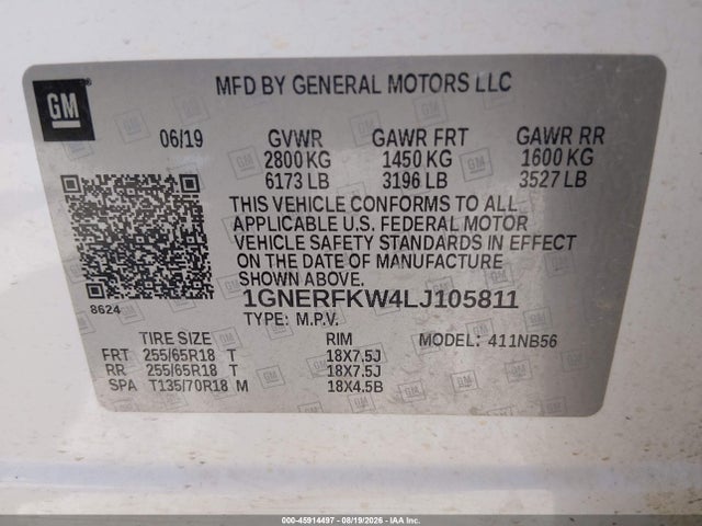 Aukcja sprzedaży 2020 Chevrolet Traverse Fwd Ls, vin: 1GNERFKW4LJ105811, numer aukcji: 45914497