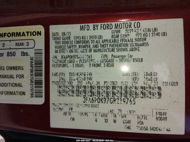 Ford Fusion Titanium 2016 3FA6P0K97GR219765 Image 9