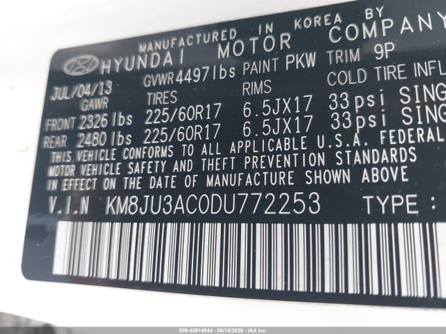 Продаж на аукціоні авто 2013 Hyundai Tucson Gls, vin: KM8JU3AC0DU772253, номер лоту: 45914544