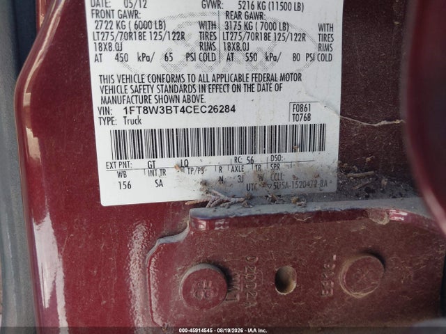 Продаж на аукціоні авто 2012 Ford F-350 Lariat, vin: 1FT8W3BT4CEC26284, номер лоту: 45914545
