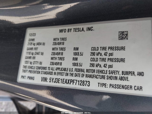 Tesla Model 3 Rear-wheel Drive 2023 5YJ3E1EAXPF712873 Image 9