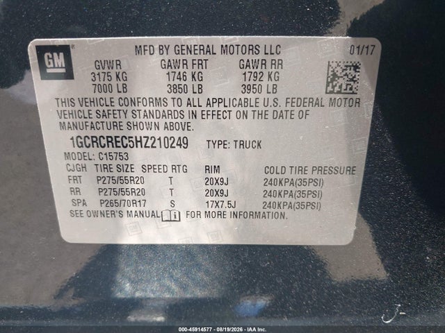 1GCRCREC5HZ210249 Chevrolet Silverado 1500 Lt