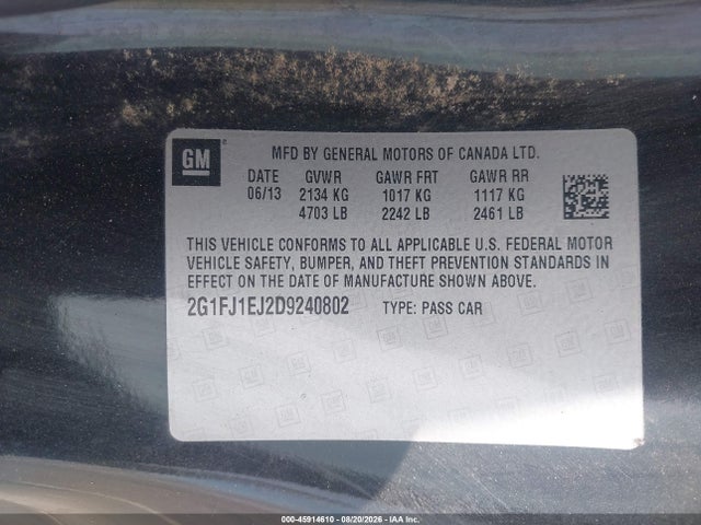Aukcja sprzedaży 2013 Chevrolet Camaro 1ss, vin: 2G1FJ1EJ2D9240802, numer aukcji: 45914610