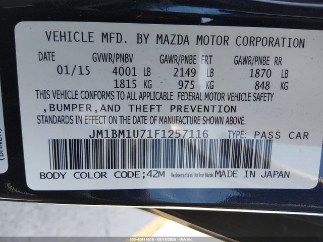 Aukcja sprzedaży 2015 Mazda Mazda3 I Sport, vin: JM1BM1U71F1257116, numer aukcji: 45914616