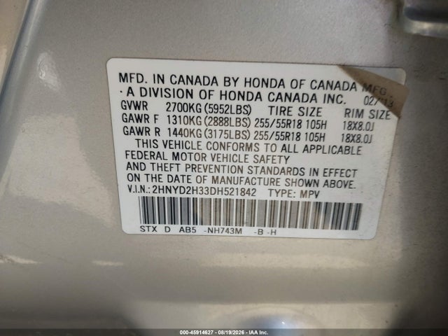Продажа на аукционе авто 2013 Acura Mdx Technology Package, vin: 2HNYD2H33DH521842, номер лота: 45914627