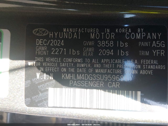 2025 Hyundai Elantra Sel Sport მანქანა იყიდება აუქციონზე, vin: KMHLM4DG3SU959691, აუქციონის ნომერი: 45914641