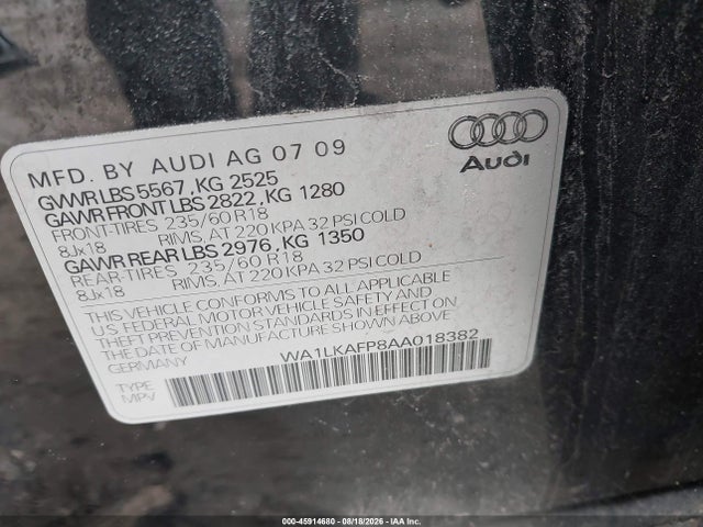 Продажа на аукционе авто 2010 Audi Q5 3.2 Premium, vin: WA1LKAFP8AA018382, номер лота: 45914680