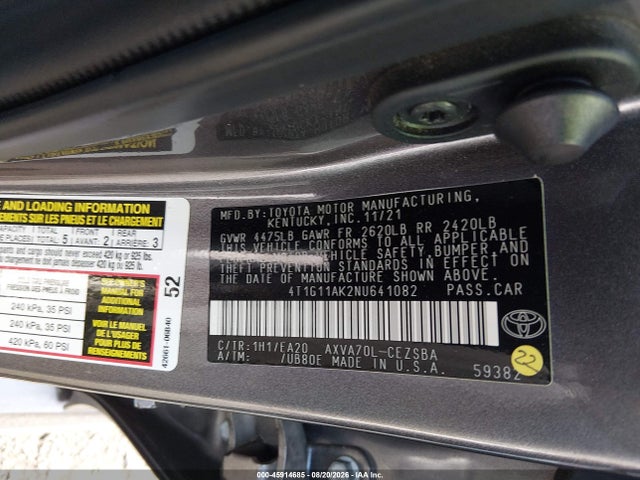 Toyota CAMRY SE 2022 4T1G11AK2NU641082 Image 9