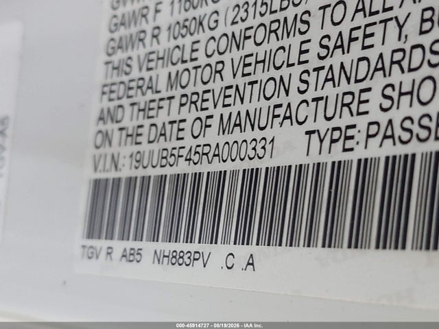 Auction sale of the 2024 Acura Tlx Technology Package, vin: 19UUB5F45RA000331, lot number: 45914727