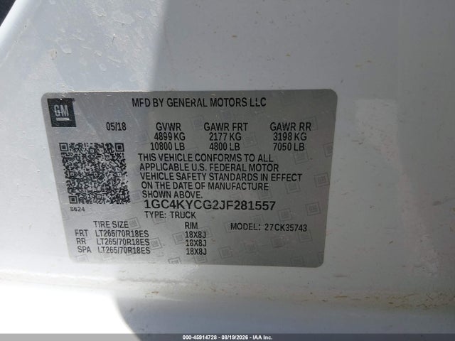 2018 Chevrolet Silverado 3500hd Wt მანქანა იყიდება აუქციონზე, vin: 1GC4KYCG2JF281557, აუქციონის ნომერი: 45914728