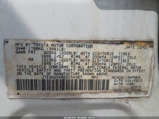 Продажа на аукционе авто 2002 Toyota Rav4, vin: JTEGH20V820054367, номер лота: 45914730