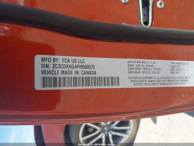 45914772 :رقم المزاد ، 2C3CDXHG4PH560075 vin ، 2023 Dodge Charger Gt مزاد بيع
