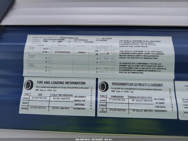 Продаж на аукціоні авто 2019 Forest River Cherokee Wolf Pup 18rjb Toyhauler Travel Trailer, vin: 5ZT2CKGC5KY003085, номер лоту: 45914815