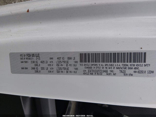 RAM Promaster 2500 High Roof 2015 3C6TRVDD2FE510466 Image 9