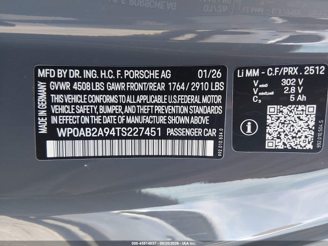 Продаж на аукціоні авто 2026 Porsche 911 Carrera 4 Gts/carrera Gts, vin: WP0AB2A94TS227451, номер лоту: 45914837