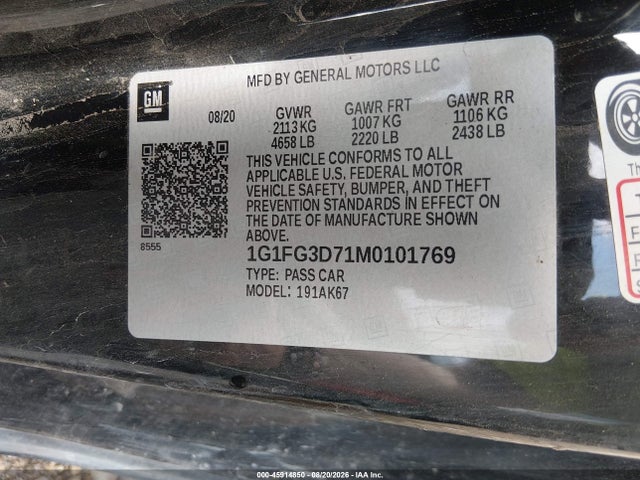 Aukcja sprzedaży 2021 Chevrolet Camaro Rwd  2ss, vin: 1G1FG3D71M0101769, numer aukcji: 45914850