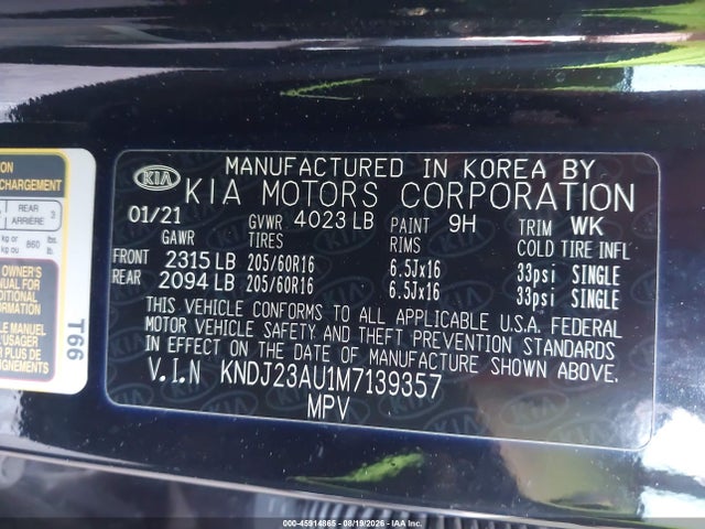 Auction sale of the 2021 Kia Soul Lx, vin: KNDJ23AU1M7139357, lot number: 45914865