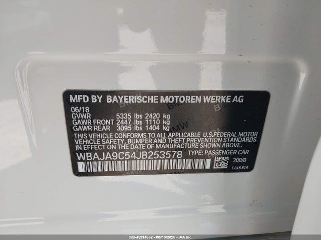 Продаж на аукціоні авто 2018 Bmw 530e Iperformance, vin: WBAJA9C54JB253578, номер лоту: 45914882