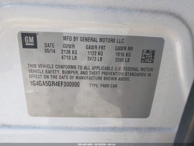 2014 Buick Lacrosse მანქანა იყიდება აუქციონზე, vin: 1G4GA5GR4EF300900, აუქციონის ნომერი: 45914889