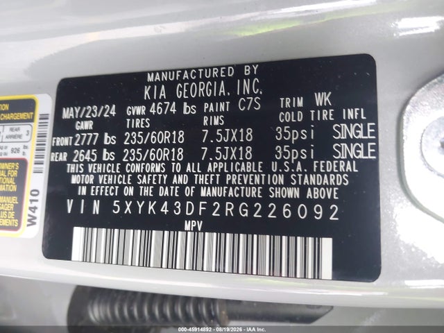 Продаж на аукціоні авто 2024 Kia Sportage Sx, vin: 5XYK43DF2RG226092, номер лоту: 45914892