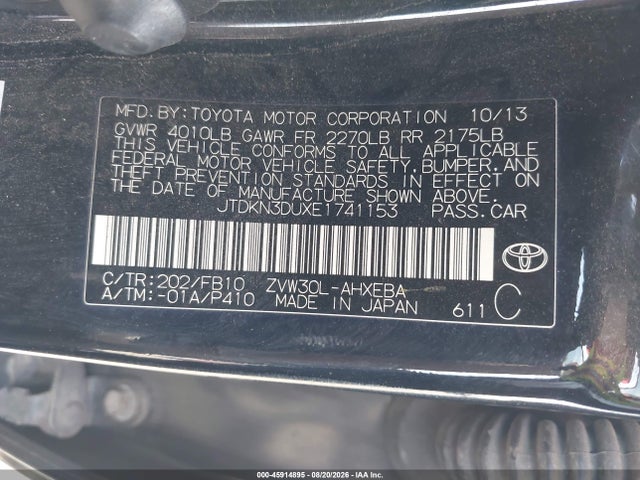 Toyota Prius Two 2014 JTDKN3DUXE1741153 Image 9