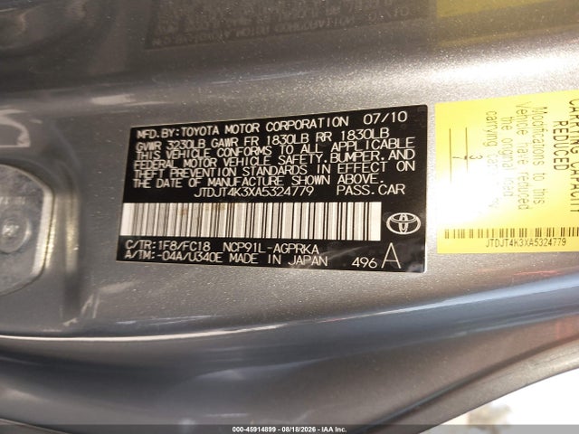 Продаж на аукціоні авто 2010 Toyota Yaris, vin: JTDJT4K3XA5324779, номер лоту: 45914899
