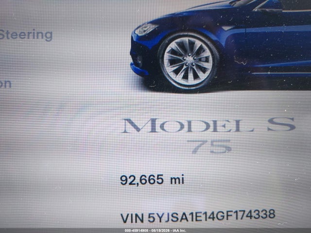 Aukcja sprzedaży 2016 Tesla Model S 60/70/75/85, vin: 5YJSA1E14GF174338, numer aukcji: 45914908